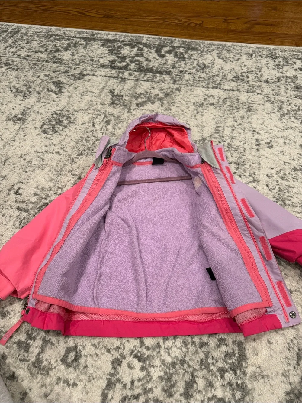 The North Face Girls' Colorblock Hooded Rain Jacket in Lavender and Pink Tones